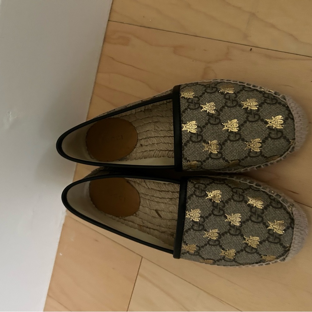 Gucci Gold and Black Espadrilles